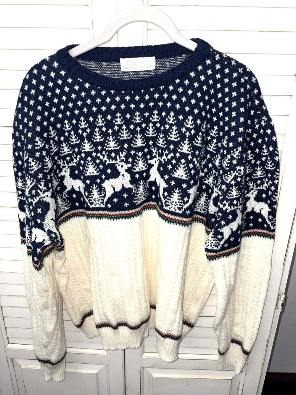 Vintage Rob Winter blue and cream reindeer sweater size XL Holiday